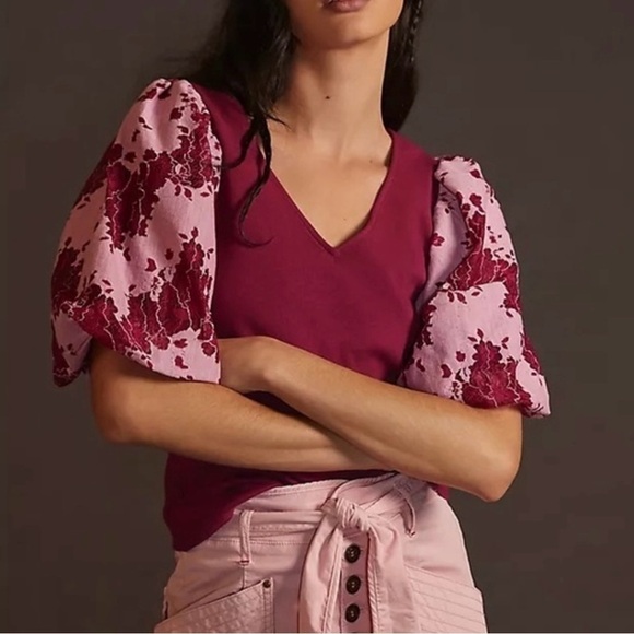 dolan Tops - Anthropologie Dolan floral, plum, puff sleeve blouse in great condition!